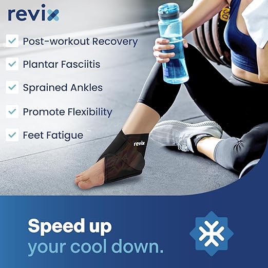 REVIX Foot Ice Pack Wrap Reusable Gel Cold Packs for Injuries, Ankle Ice Wrap for Soothing Foot & Heel Discomfort, Sport Recovery, and Workout Relief, Achilles Tendonitis, Black
