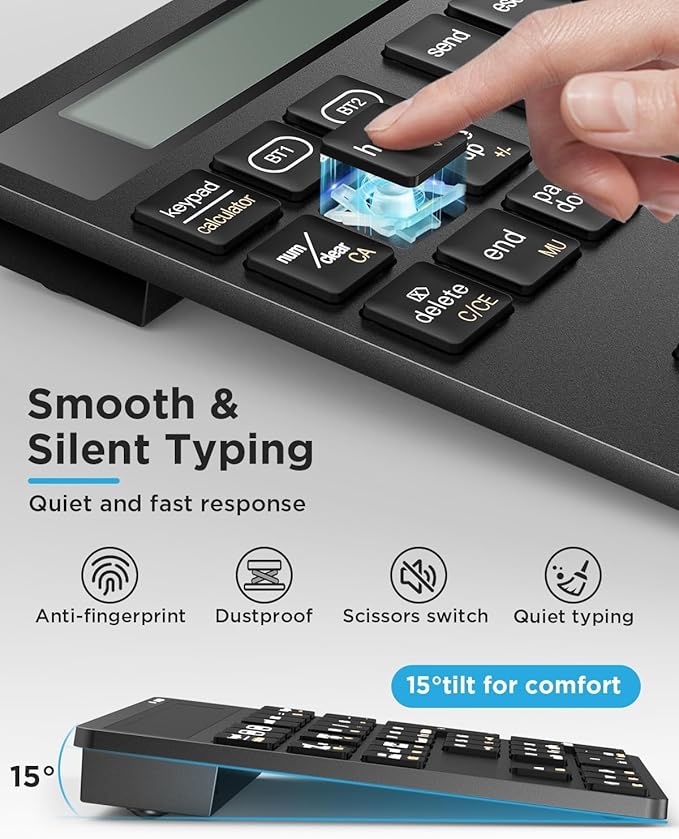 Bluetooth Number Pad, Wireless Numeric Keypad Calculator with Display, USB-C Rechargeable External 34-Keys Numpad, Financial Data Entry Keyboard for iMac, MacBook Air/Pro, PC Desktop, Laptop Notebook