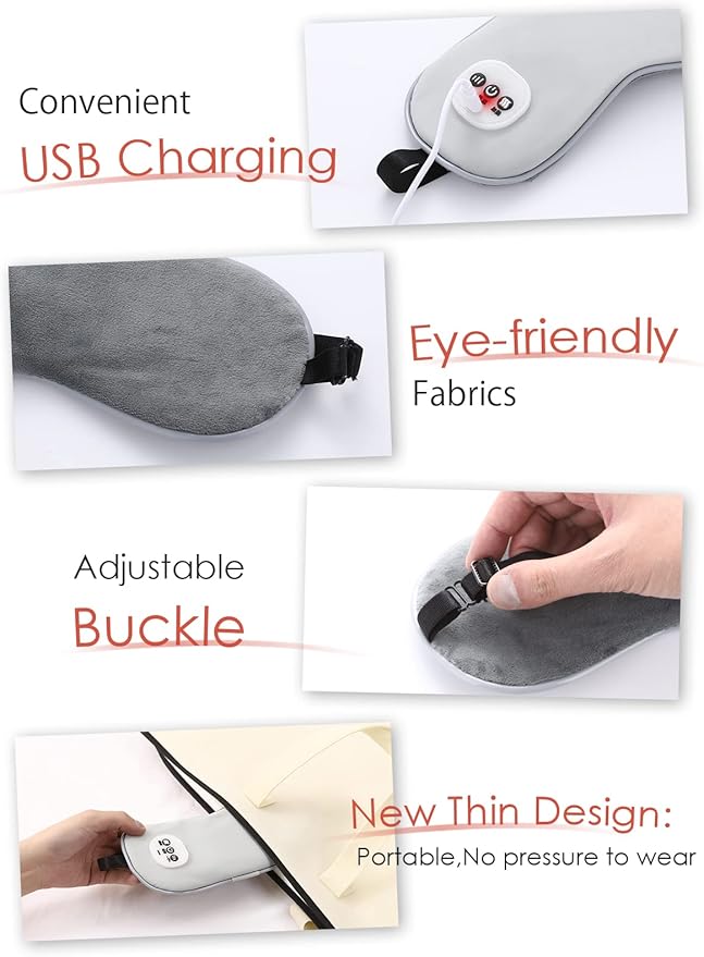 Cordless Heated Eye Massager with Cooling Eye Pad, Vibrating Heating Sleeping Mask for Men Women Kids -USB Charing Heated Eye Mask Electric for Dry Eyes, Relax,Travel (Blue)