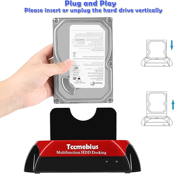 USB 2.0 Hard Drive Docking Station, TCC-S867-US USB 2.0 to 2.5 3.5 Inch SATA IDE Dual Slots Reader External Enclosure, for 2.5" 3.5" IDE SATA I/II/III HDD SSD