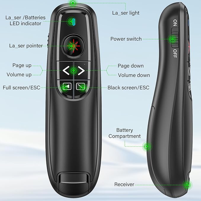 Presentation Clicker Wireless Presenter Remote Clicker, USB C PowerPoint Clicker for Presentation with Laser Pointer, RF 2.4GHz Computer Pointer Clicker Slide Advancer for Google Slides,Mac,Laptop