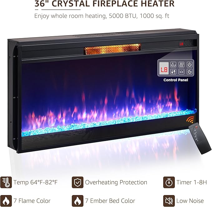 OKD Modern 70" Fireplace TV Stand with 36" Electric Fireplace, Entertainment Center for TVs Up to 80", Media Console with Side Cabinets, Thick Wood Design for Living Room, Light Knotty Oak