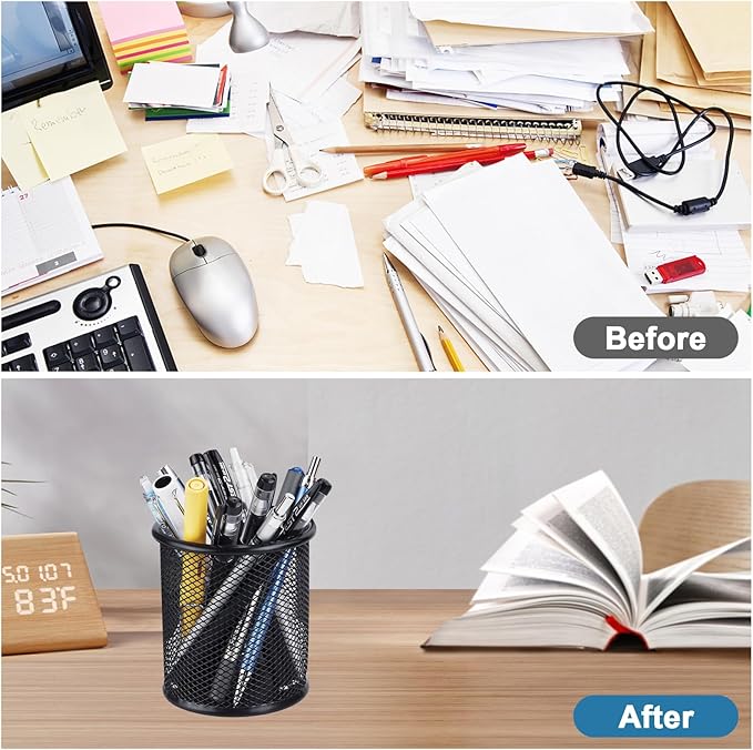 Marte Vanci Mesh Pencil Holder Pen Holder for Desk Metal Pencil Cup Holder Desktop Pencil Marker Brush Organizer for Home Office Black 4 Packs