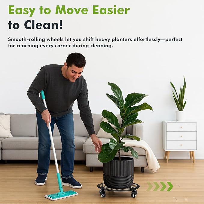 1 Pack Large Metal Plant Caddy with Wheels 13.5 Inches Heavy-duty Iron Rolling Plant Stand with Casters Indoor Outdoor Plant Roller Base Planter Movers Garden Dolly Coaster Trolley Black