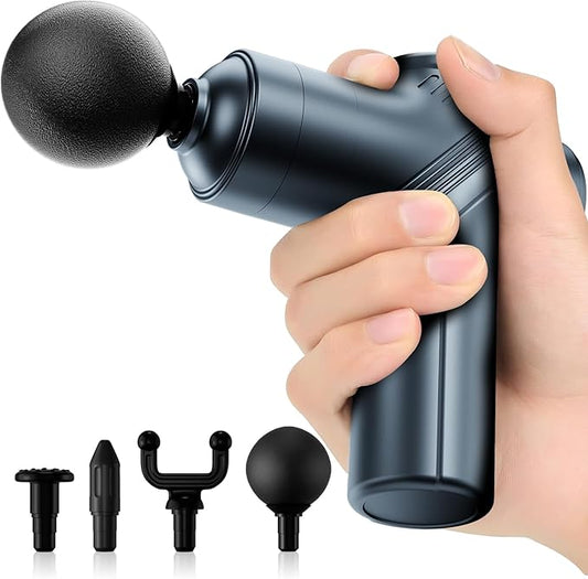 Massage Gun Deep Tissue,Small Travel Percussion Massage Gun with 4 Massage Heads 6 Speeds for Relieving Muscle Soreness for Office Gifts（Blue）