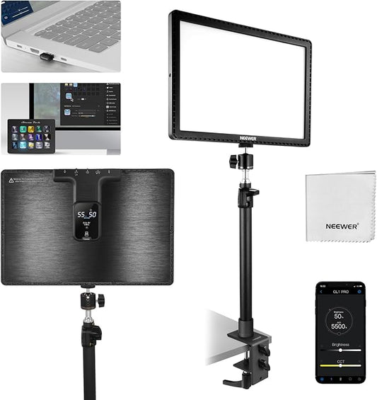 NEEWER 15.5" LED Streaming Key Light, CRI97+ Clamp on Desk Panel Video Lighting, 2.4G PC/Mac iOS/Android APP Control, Compatible with Elgato Stream Deck for Gaming Recording Zoom Call, GL1 PRO Black