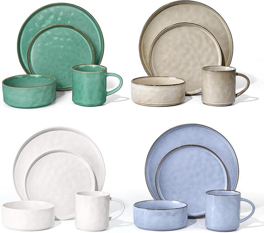 HaWare Dinnerware Sets, 16-Piece Stoneware Plates and Bowls Set, Elegant Ceramic Dish Set for 4, Chip and Scratch Resistant, Microwave and Dishwasher Safe, Multicolor