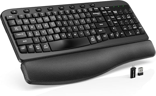 SABLUTE Wireless Keyboard, Ergonomic Wave Keyboards with Cushioned Wrist Rest, 2.4GHz USB Computer Wave Key Board for Windows, Mac, Chrome, PC, Laptop, Tablet - Black Full Size - Teclado Inalámbrico
