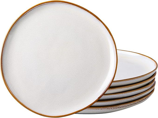 AmorArc Ceramic Dinner Plates Set of 6, 10.5 Inch Handmade Reactive Glaze Stoneware Plates,Large Rustic Shape Dinnerware Dish Set for Kitchen, Microwave & Dishwasher Safe,Scratch Resistant-Pearl White
