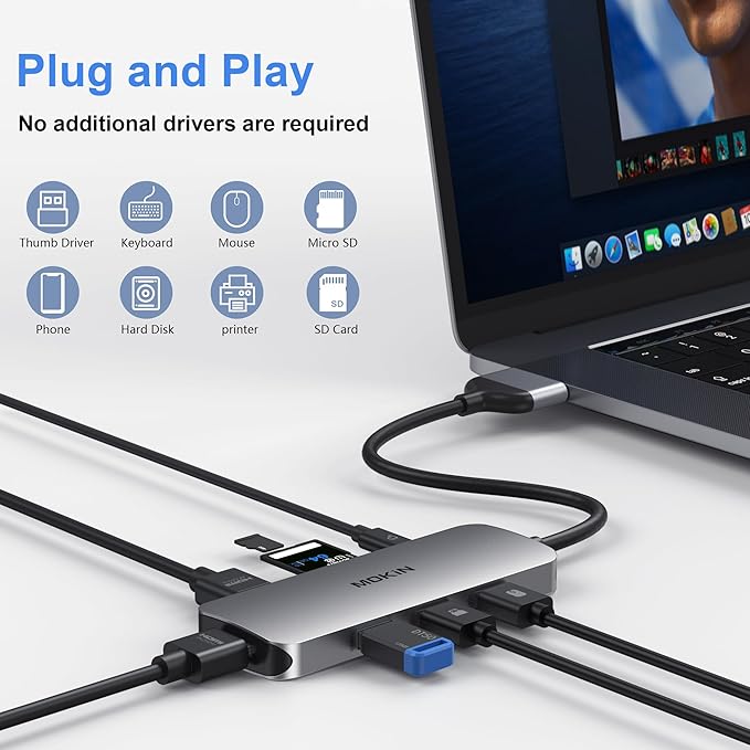 Docking Station for MacBook Pro Air, Mac Docking Station Dual Monitor, MacBook Pro/Air Dock with Dual HDMI(4K @60Hz), 3 USB3.0,SD TF Card Reader and 100W PD MacBook USB C Hub