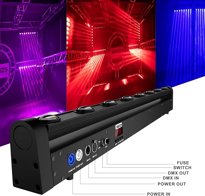 SHEHDS Moving Head Led Light Bar LED 8x12W, RGBW 4IN1, with Beam & Dazzling Effect, 8° Lens, 180° Tilt,DMX & Sound Control dj Lighting for Stage, Wedding, Theater, Church, Disco