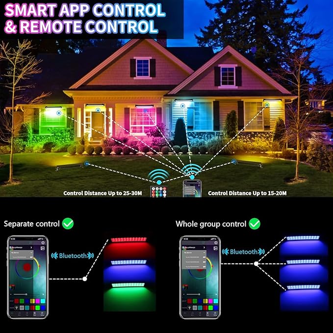 LED Stage Wash Light Bar - 2Pack 48W RGB DJ Light Bar IP66 Waterproof by Smart APP & Remote Control Wall Washer Uplight for Garden Stage Lighting Events Home Decoration Wall Display