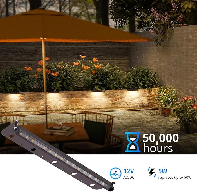 8-Packs 5W 12 Inch LED Hardscape Paver Lighting,12V AC/DC Low Voltage Retaining Wall Lights,LED Landscape Lighting,2700K Soft White Outdoor Step Light,50,000 Hours Lifespan