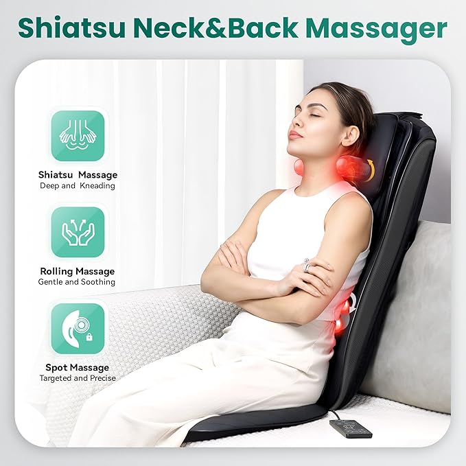 Snailax Upgraded Shiatsu Back Massager with Heat -Deep Kneading Massage Chair Pad with Adjustable Intensity,Full Body Massage Seat Cushion for Relaxation