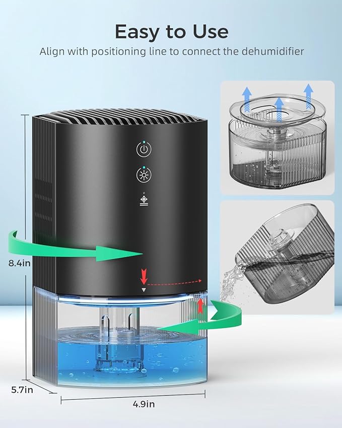 Small Dehumidifiers for Bathroom, Bedroom, Dorm Room, Home, RV, Closet, Wardrobe, Office, Portable Dehumidifier with Auto Shut Off, Auto Defrost, Colorful Light, Ultra Quiet, Energy Saving, 35 OZ