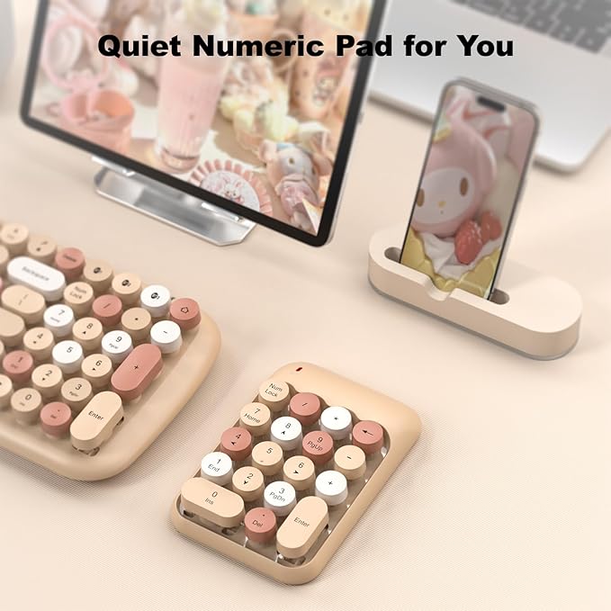 Wireless Number Pads, Cute Colorful Numeric Keypad Numpad Portable 2.4 GHz Financial Accounting Number Keyboard Extensions, 18 Key Number Numpad for Laptop Desktop, PC (Cream)