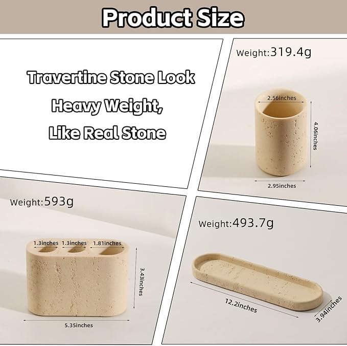 Bathroom Accessories Set, 4 pcs Toothbrush Holders Set Included 3 Slots Electric Toothbrush and Toothpaste Holder Stand, 2 Tumblers & Tray for Bathroom Countertop Sink Modern Decor (Yellow)