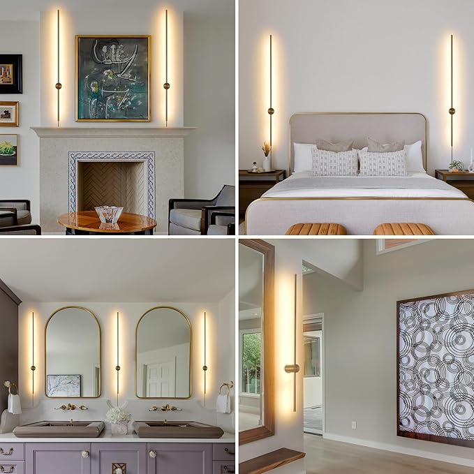 Dimmable Plug in Wall Sconce Set of 2, Gold 39.37" LED Wall Light with Remote, Adjustable Color Temperature Brightness Wall lamp with Timer for Living Room,Bedroom and Accent Lighting