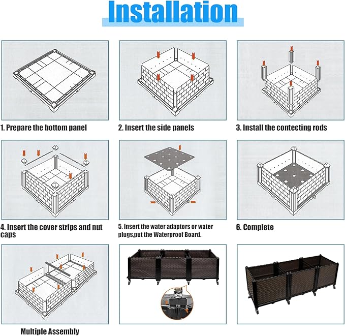 Raised Plant Box with Wheels 47.2"x15.7"x16.1", Raised Beds for Gardening Self Watering, Durable Metal Lockable Casters, Rectangular Garden Planter Perfect for Garden Patio Balcony Deck