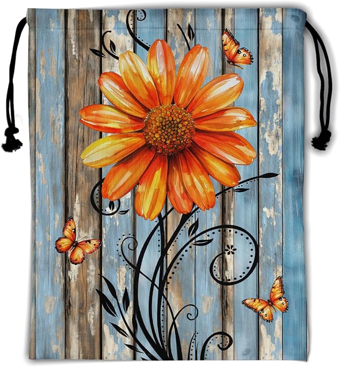 Daisy Flower Gymnastics Grip Bag Orange Lightweight Drawstring Gym Grip Bags for Womens