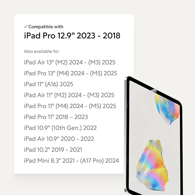 Paperlike 3 Screen Protector (2x) for iPad Pro 12.9” (2018-2023) – True Paper-Feel, Bubble-Free Install (Butterfly), Protects Pencil Tip