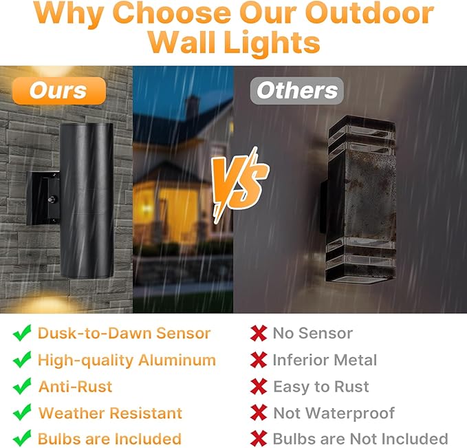 Dusk to Dawn Outdoor Wall Lights 4 Packs, Modern Outdoor Porch Lights with Bulbs, Integrated LED Cylinder Exterior Light Wall Mount, Up and Down Lighting Wall Sconce for House Porch Door