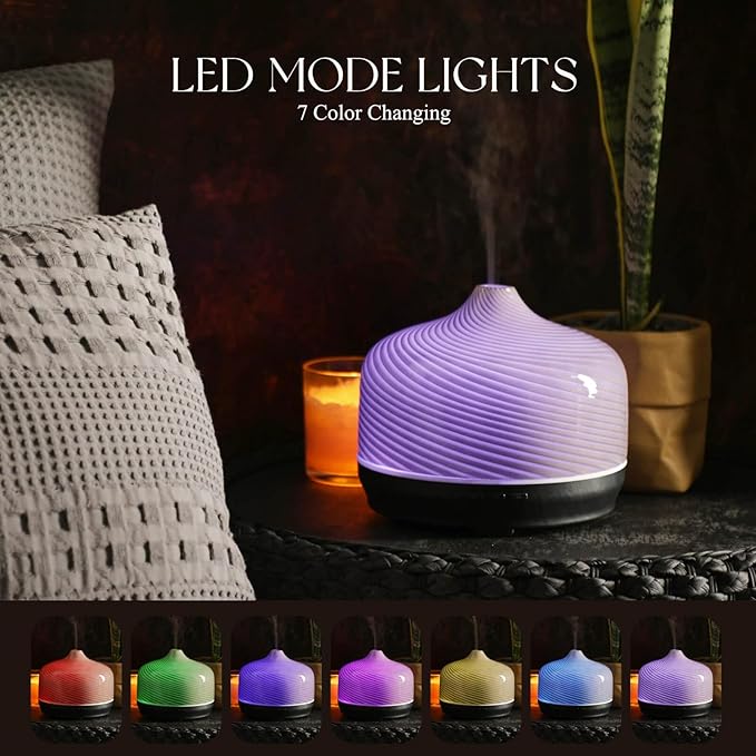 Porseme 500ml Glass Essential Oil Diffuser Aromatherapy Ultrasonic Cool Mist Humidifier 15-21 Running Hours Waterless Auto-Off Air Diffusers for Sleeping Yoga Office Working Spa and Rest (Pure Grey)