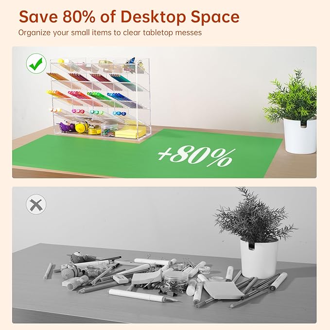 BEYGORM Acrylic Vertical Marker Organizer for 200 Markers with 17 Compartments, Clear Angled Pen & Pencil Holder, Large Desk Stationery & Art Supply Storage for Office & School (13 x 10.2 x 4 Inch)