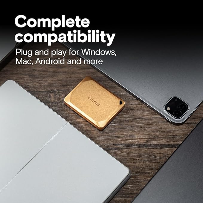 Crucial X10 Pro 4TB Portable SSD, Up to 2,100MB/s Read, 2000MB/s Write, USB 3.2 USB-C, External Solid State Drive, Durable Storage for Professional Creators, Gold - CT4000X10PROSSD9D02