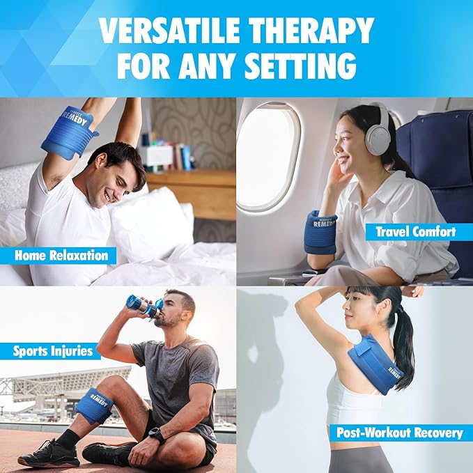 Perfect Remedy 2-Pack Gel Ice Packs for Injuries with Strap Cover, Flexible Hot Cold Compress, Soothing Soft Ice Packs for aid in Injuries Conditions, Alternative to Hot Water Bottles (Blue, Regular)