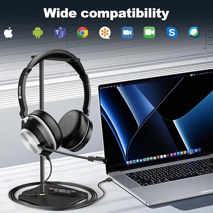 USB Headset with Mic for Laptop PC,Wired On Ear Computer Headphones with Noise Cancelling Microphone,in-line Control for Windows,MacOS,Office Work,Call Center,Video Meeting