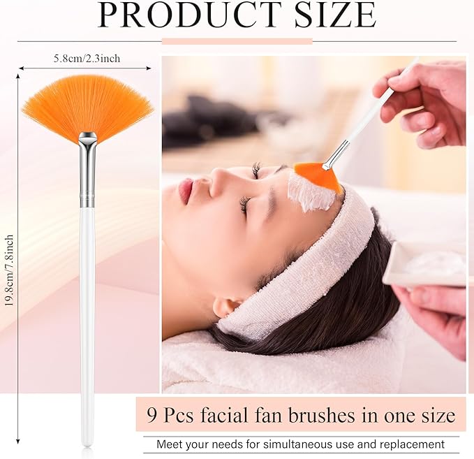 9 Pieces Facial Fan Mask Brushes, Soft Facial Applicator Brushes Tools for Peel Glycolic Makeup for Mud Cream(Pink,Yellow,White)
