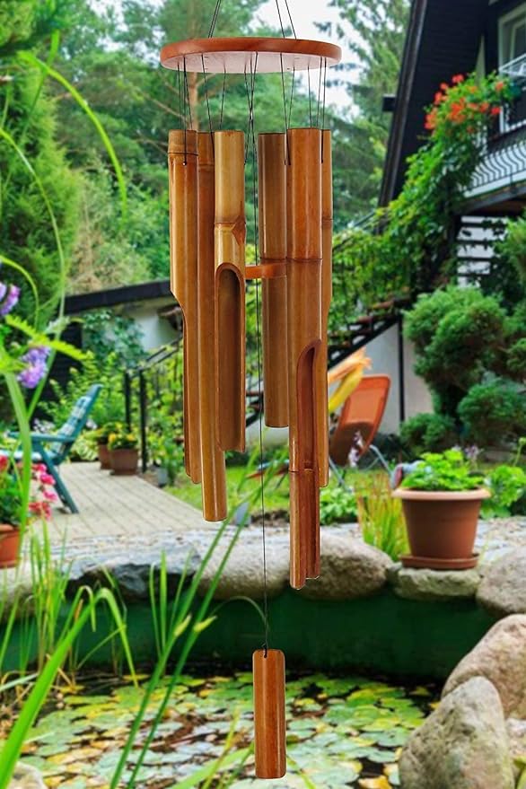 Bamboo Wind Chimes Outdoor,Wooden Wind Chimes for Outside with Melody Deep Tone,38" Classic Zen Garden Windchime for Relaxation, Grace.Home Décor for Patio, Garden or Indoor