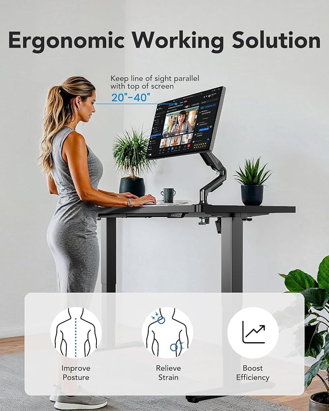 HUANUO 60x30 Inch 3-Stage Legs Electric Standing Desk, Large Height Adjustable Office Desk with Brushless Motor, Stand Up Desk with 4 Memory Presets & 2 Hooks, Computer Desk for Home Office, Black