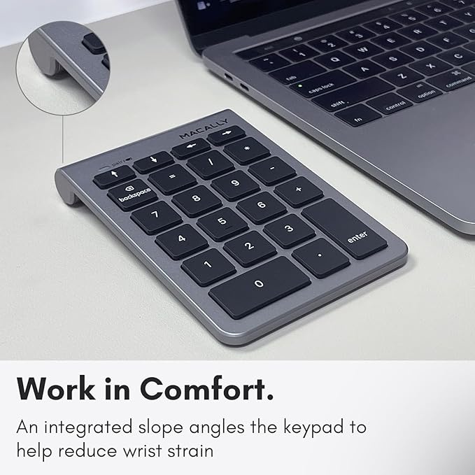 Macally Bluetooth Number Pad for Laptop - Wireless Numeric Keypad - 22 Key Numeric Keypad for Data Entry, Numpad Compatible with MacBook, iPad, iPhone, iOS, Laptop, PC, Android