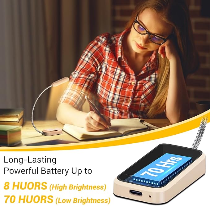 Book Light 2 Pack, Rechargeable Reading Lights for Books in Bed-Eye Caring 3 Colors, Stepless Dimming, 360° Flexible Studying Small Desk Lamp, Lightweight Clip-on LED Night Light for Book Lovers, Kids