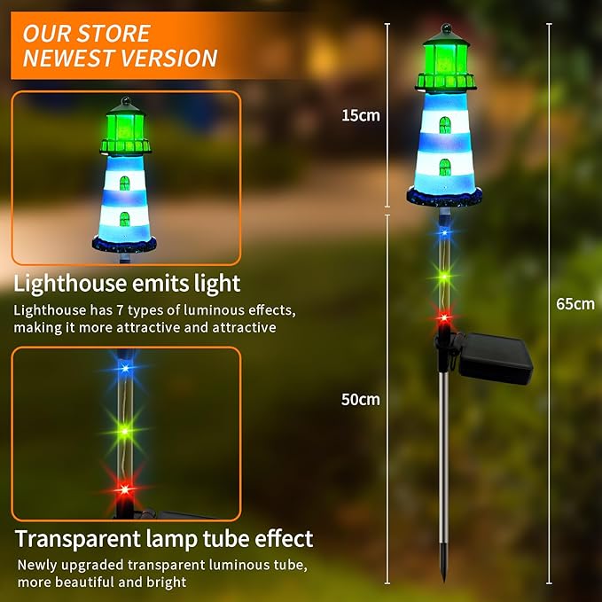 Lighthouse Outdoor Solar Lights, 2 Packs Outdoor Waterproof, Solar Trail Lights Decor Your Garden Lighthouse, Flower beds, Patio Lights walkways Garden Decor for Outside