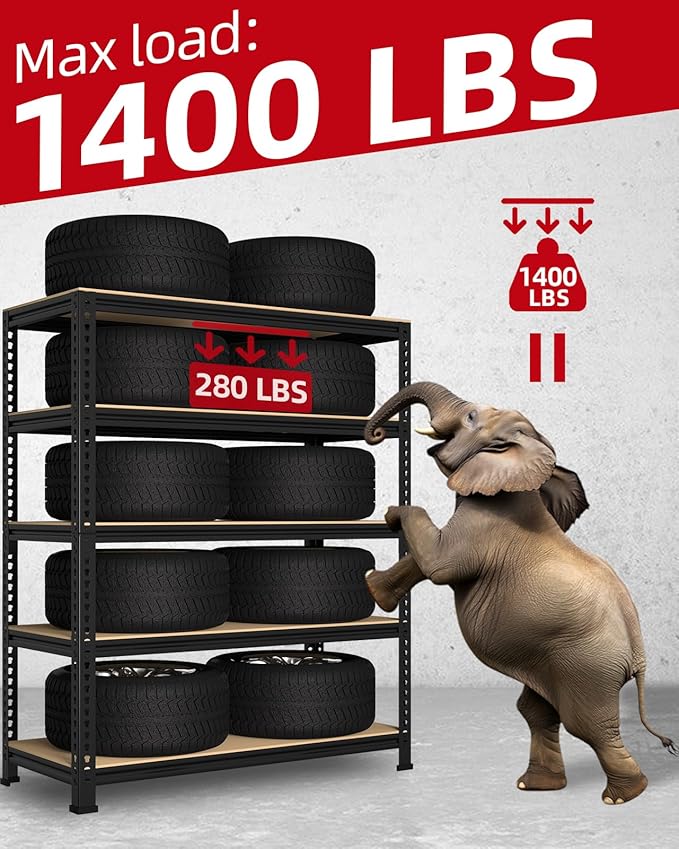 PrimeZone 32" W x 16" D x 63" H Storage Shelves - 3 Pack 5 Tier Adjustable Garage Storage Shelving, Heavy Duty Metal Storage Utility Rack Shelf Unit for Warehouse Pantry Closet Kitchen, Black