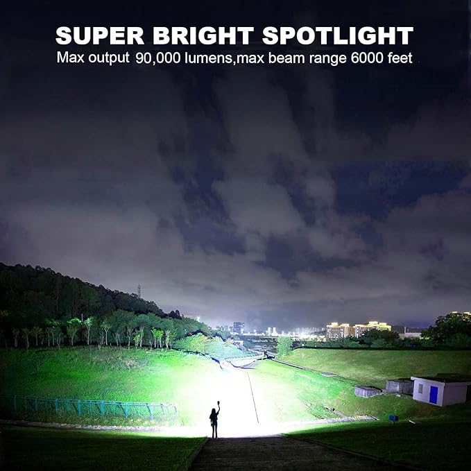 Rechargeable Spotlight Flashlight, 90,000 Lumens Super Bright Spotlight Outdoor with Cob Light & USB Output, Lightweight Handheld Led Spot Light for Hunting Boating Camping