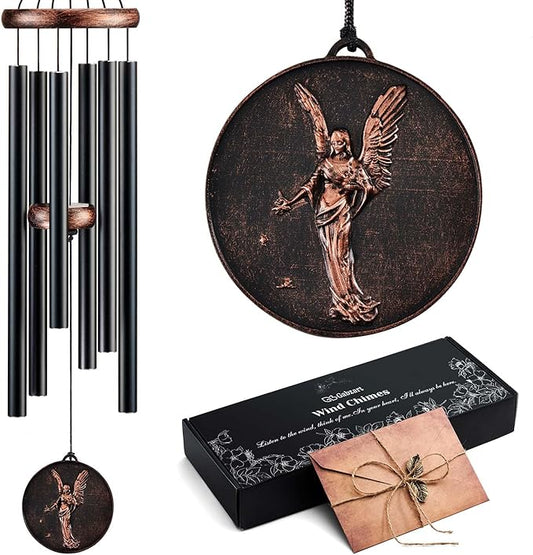 Memorial Wind Chimes for Outside, Sympathy Gifts for Loss of Loved One, Memorial Gift for Loss of Mom Dad Grandparent, Vintage Angel Deep Tone Windchimes Outdoor (34" Angel)