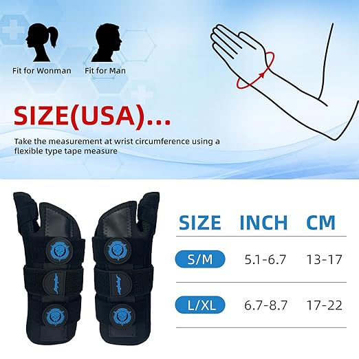 JUPITER Carpal Tunnel Wrist Brace, Day & Night Support, Thumb Spica Splint for Right Hand, Ideal for De Quervains Tenosynovitis, Tendonitis, Wrist Brace With Thumb Support - L/XL - Women & Men,Black-Blue