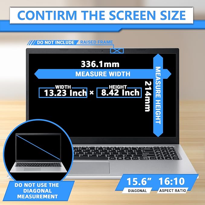 ZOEGAA Magnetic Laptop Privacy Screen 15.6 Inch, for HP Dell Acer Asus Lenovo Thinkpad, Removable 16:10 Laptop Screen Privacy Shield, Anti Spy, Anti Glare, Blue Ray Reduction