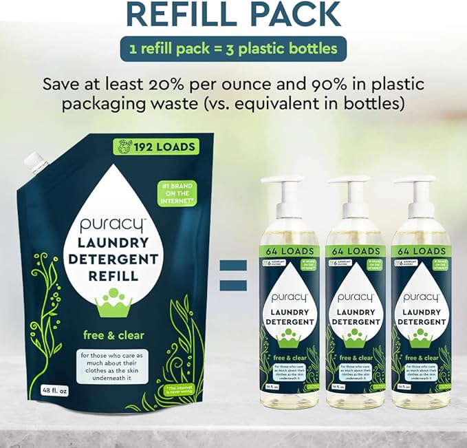 Puracy Laundry Detergent - Enzyme-Powered Liquid Laundry Detergent Concentrate, Natural Laundry Detergent Seen on TikTok, Non-Toxic (Free & Clear, 16 fl oz, 64 Loads)