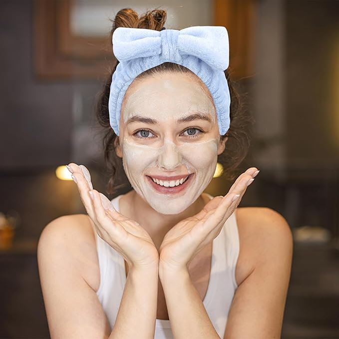 Ondder 8 Pcs Blue Spa Headbands - Fuzzy Terry Cloth Face Wash Headbands for Women's Makeup & Skin Care