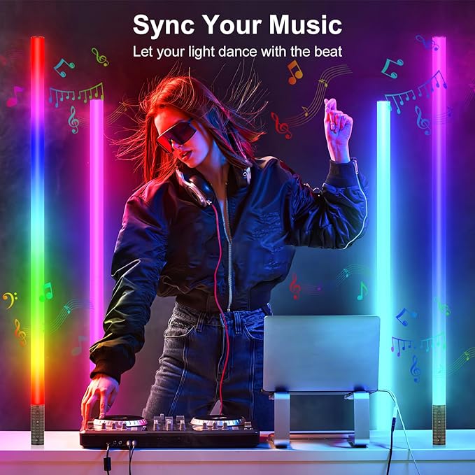 4Pack RGB Tube Light Bar with Stand, Battery Powered LED Video Light Wand Stick for DJ Lighting, Dance Club and Photography Lighting