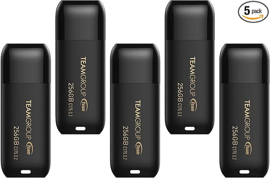 TEAMGROUP C175 256GB 5 Pack USB 3.2 Gen 1 (USB 3.1/3.0) Read 100MB/s Flash Thumb Drive, External Data Storage Memory Stick Compatible with Computer/Laptop Matte Black TC1753256GB21