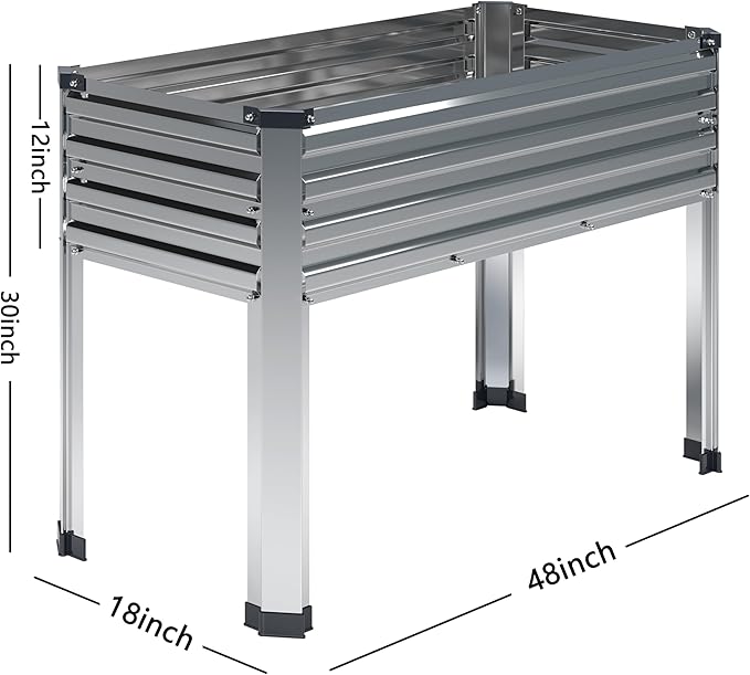 Galvanized Raised Garden Bed with Legs,2PCS 48×18×30in Elevated Planter Box for Backyard,Outdoor Garden, Patio, Balcony, 300lb Capacity,Sliver