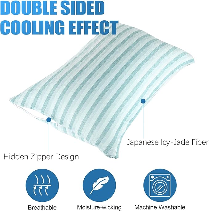 Cooling Pillow Cases Only,Queen Size Set of 2 with Double Sided Cold,Moisture Wicking Pillowcase Covers with Hidden Zipper Japanese Cold Tech Pillow Case Protectors for HotSleepers and NightSweats