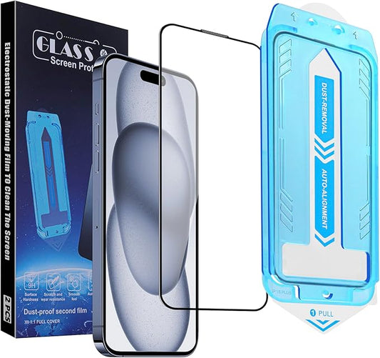 2-Pack Screen Protector for iPhone 14 Pro Max/iPhone 15 Plus/iPhone 16 Plus, 9H Tempered Glass, High Definition Clear, Full Coverage, Anti-Fingerprint, Auto Dust-Elimination, No Bubble, Easy Installation