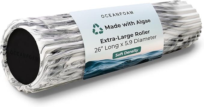 Oceanfoam Tsunami Roller (Black Marbled) - Soft, Textured Foam Roller for Physical Therapy, Back Pain, Excercise & Stretching - Wave Textured - Yoga, Athletics, Wellness - Extra-Large 26" x 5.9"